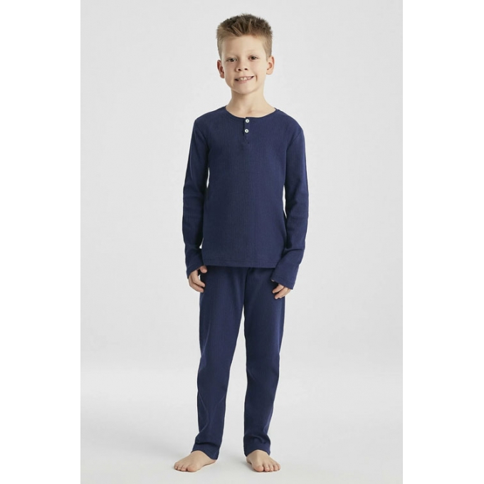 Lacivert Erkek Çocuk Rib 2Li Pijama Takımı