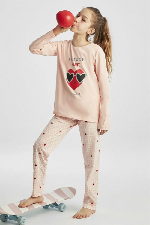Çok Renkli Kız Çocuk Heartbreaker 2li Pijama Set