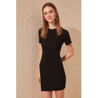 Siyah Mini Örme Elbise 