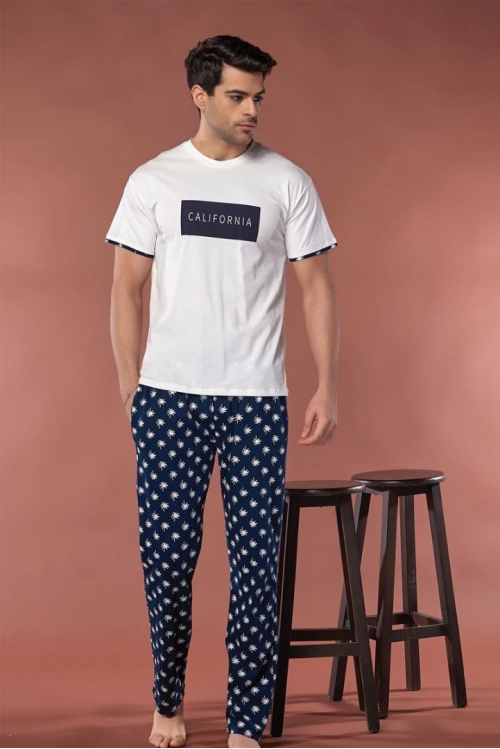 Erkek Ekru Pijama Takımı Kısa Kol