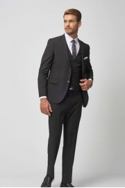 Erkek Siyah Slim Fit Yelekli Nano Takım Elbise