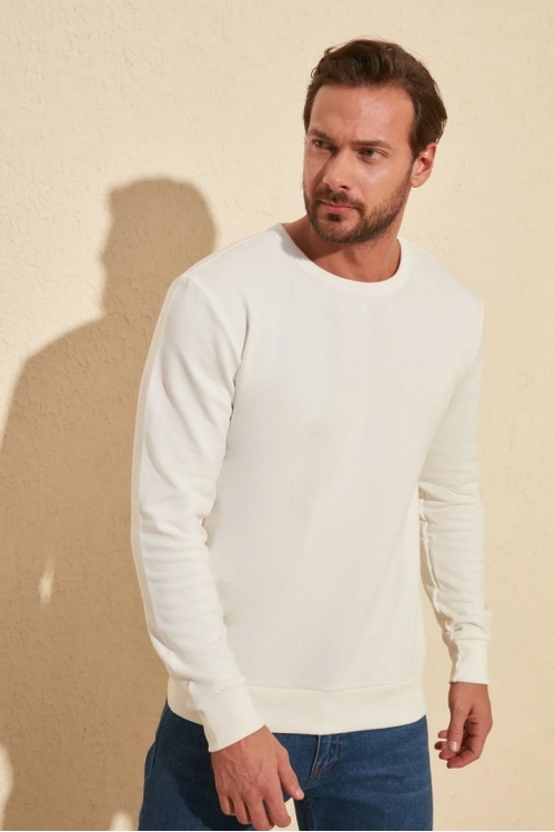 Beyaz Erkek Basic Sweatshirt