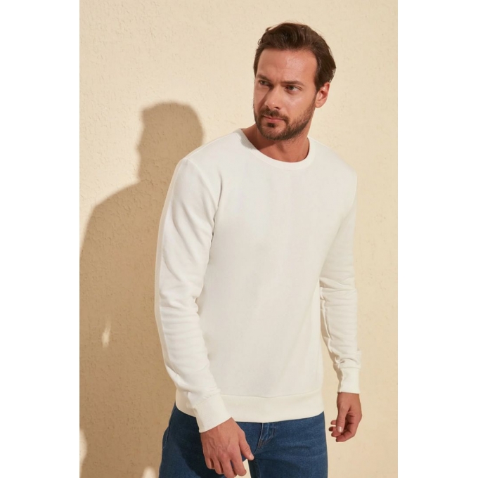 Beyaz Erkek Basic Sweatshirt
