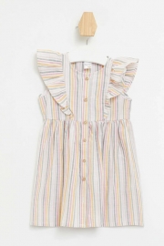 Kız Bebek Çizgili Fırfır Detaylı Düğmeli Elbise