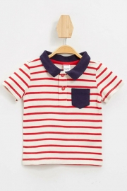 Erkek Bebek Çizgili Tek Cepli Polo Yaka T-shirt