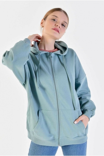 Kadın Mint Kapşonlu Sweatshirt