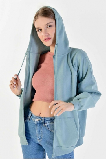 Kadın Mint Kapşonlu Sweatshirt